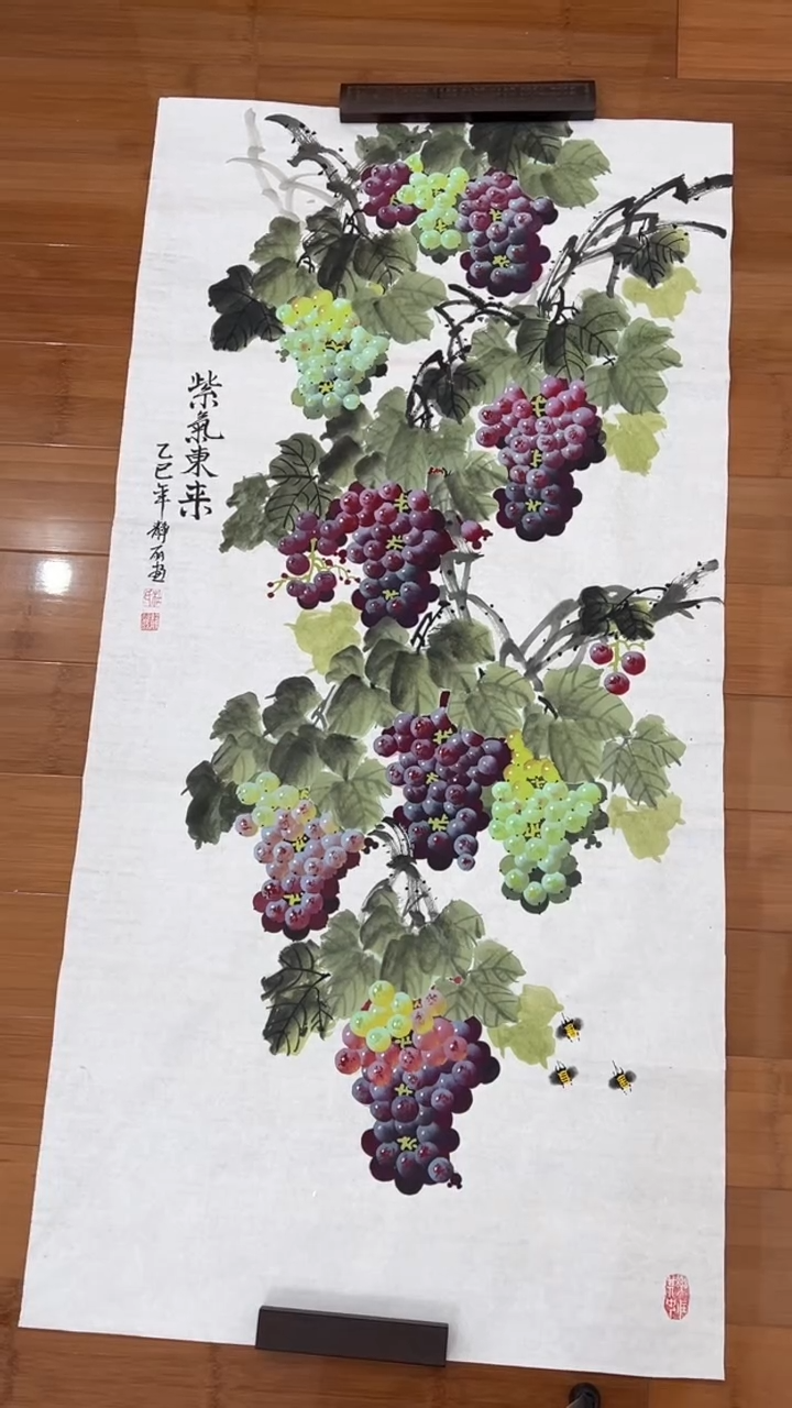 国画【福利，纯手工手绘】杜静丽葡萄竖版138*68厘米