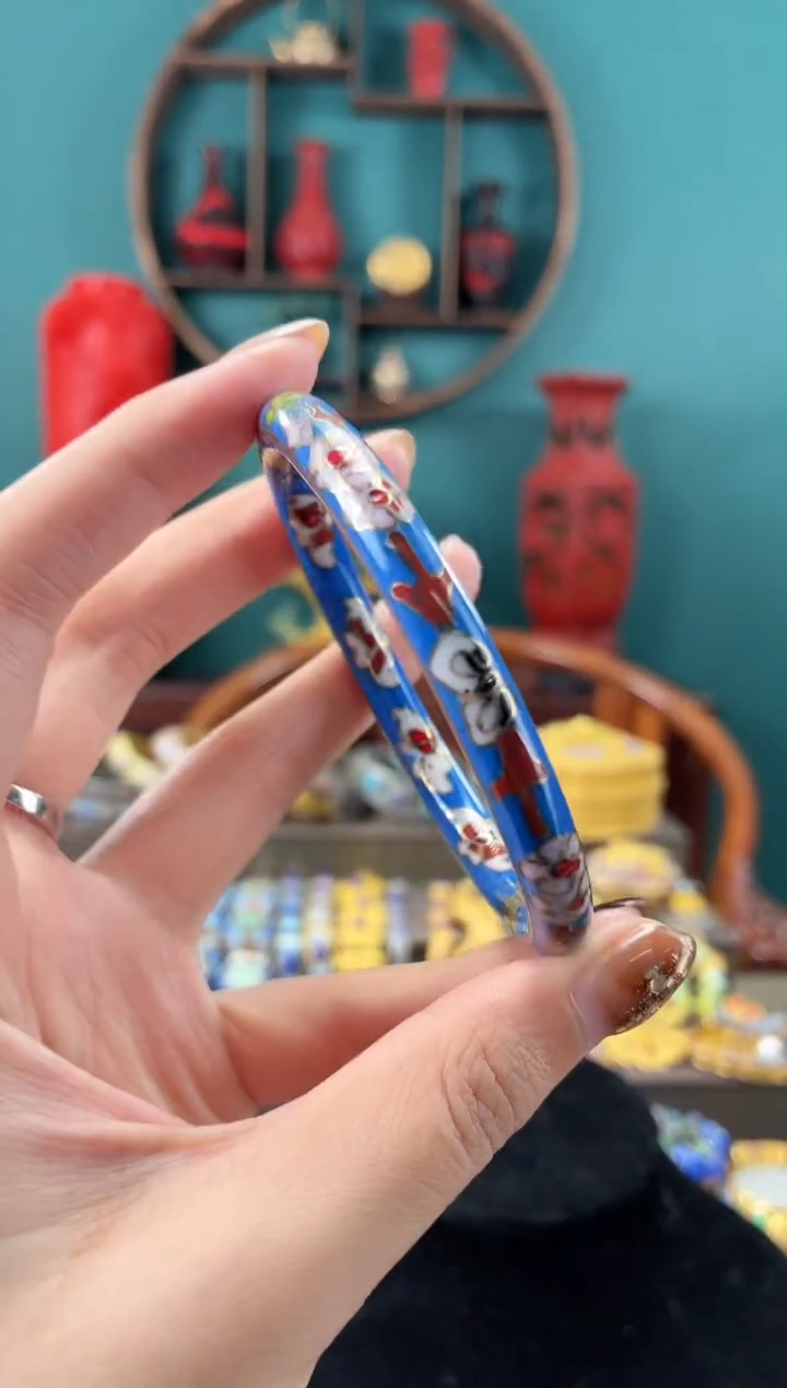 非遗手工景泰蓝开口镯子57-62湖蓝