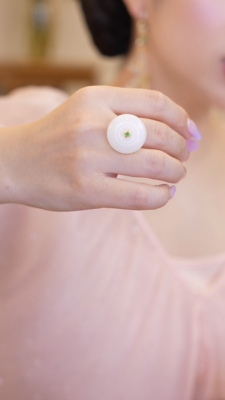 【闪购商品】和田玉平安扣戒指18K金镶嵌ZS