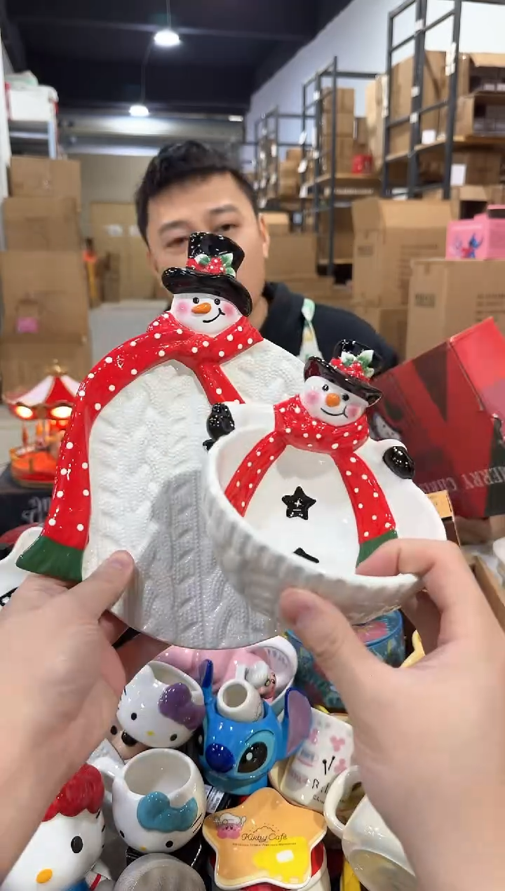 瓷片原盒雪人盘加雪人碗