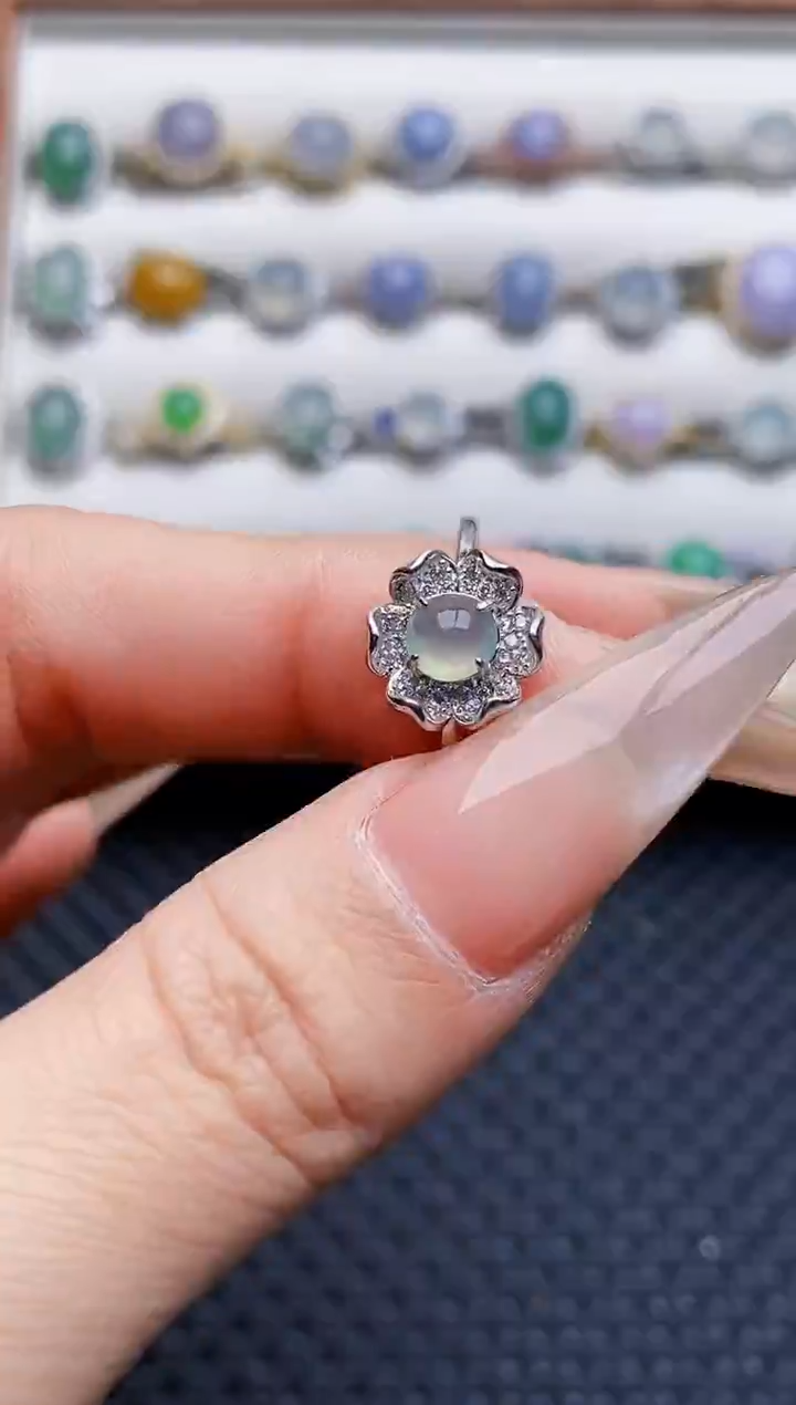 银S925镶嵌戒指翡翠3596