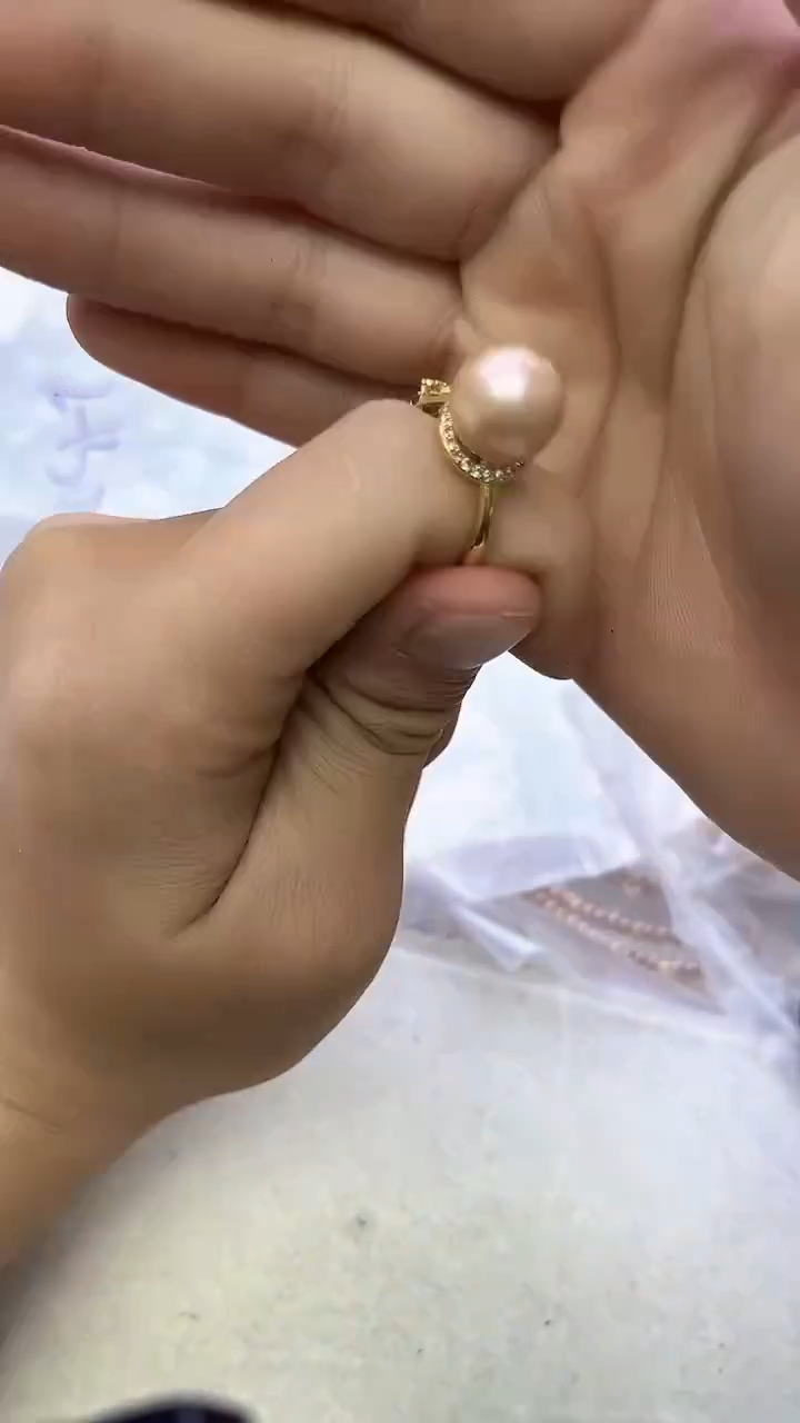 未镶嵌戒指淡水珍珠中国红戒指