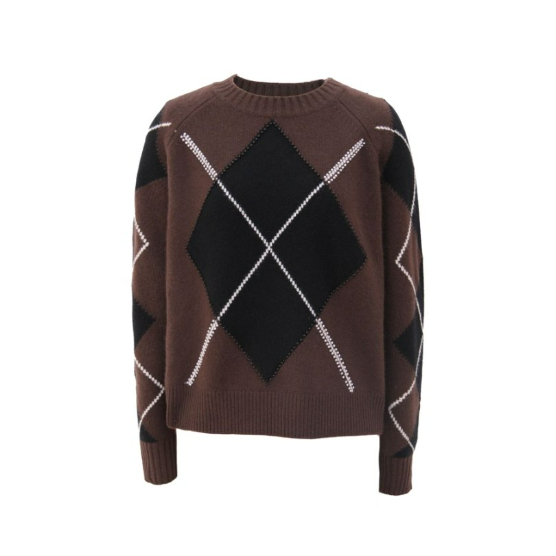 【SIEW】25秋冬新款山羊绒菱形格提花圆领针织上衣