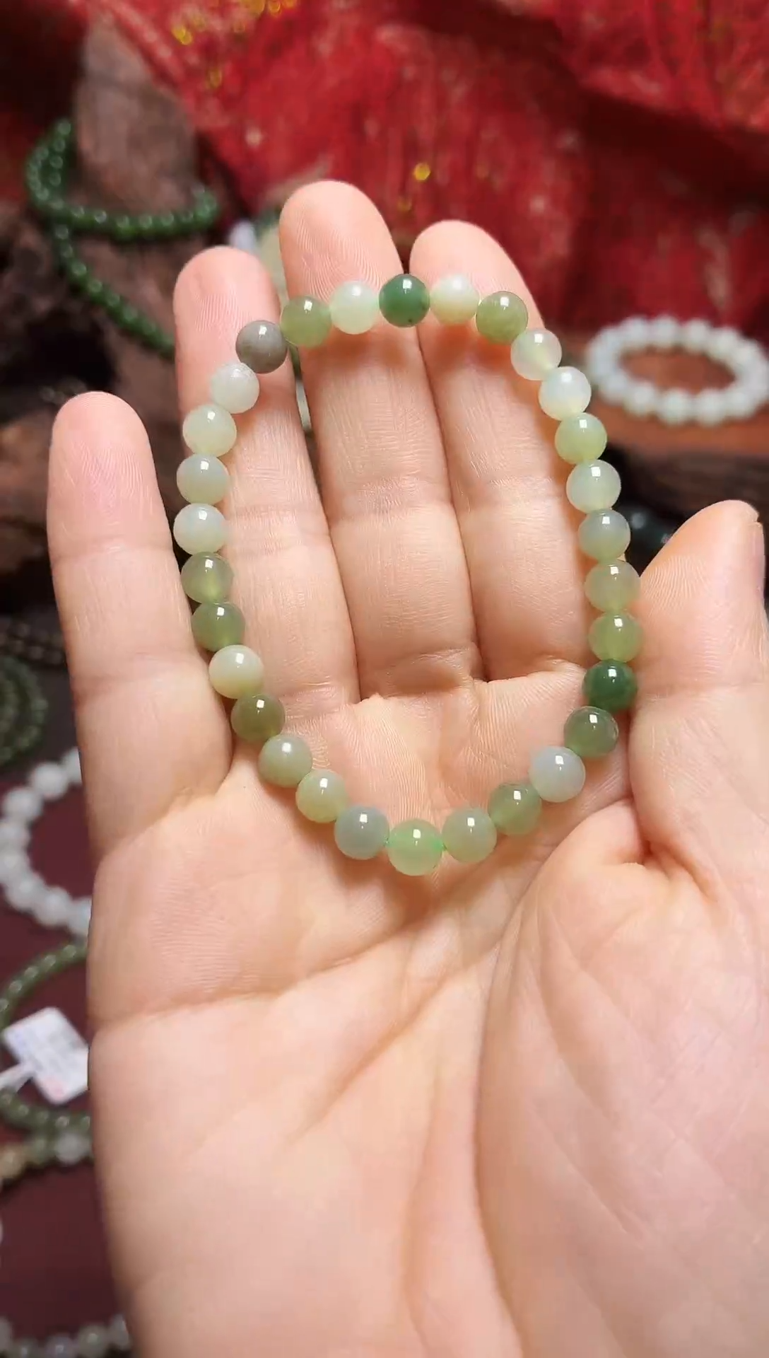 未镶嵌手链和田玉6mm楼兰三色