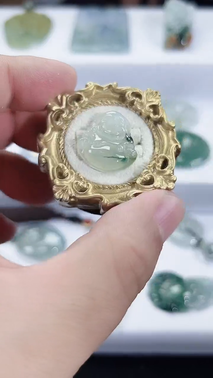 颈饰未镶嵌翡翠天然缅甸A货翡翠   冰飘花佛公  小