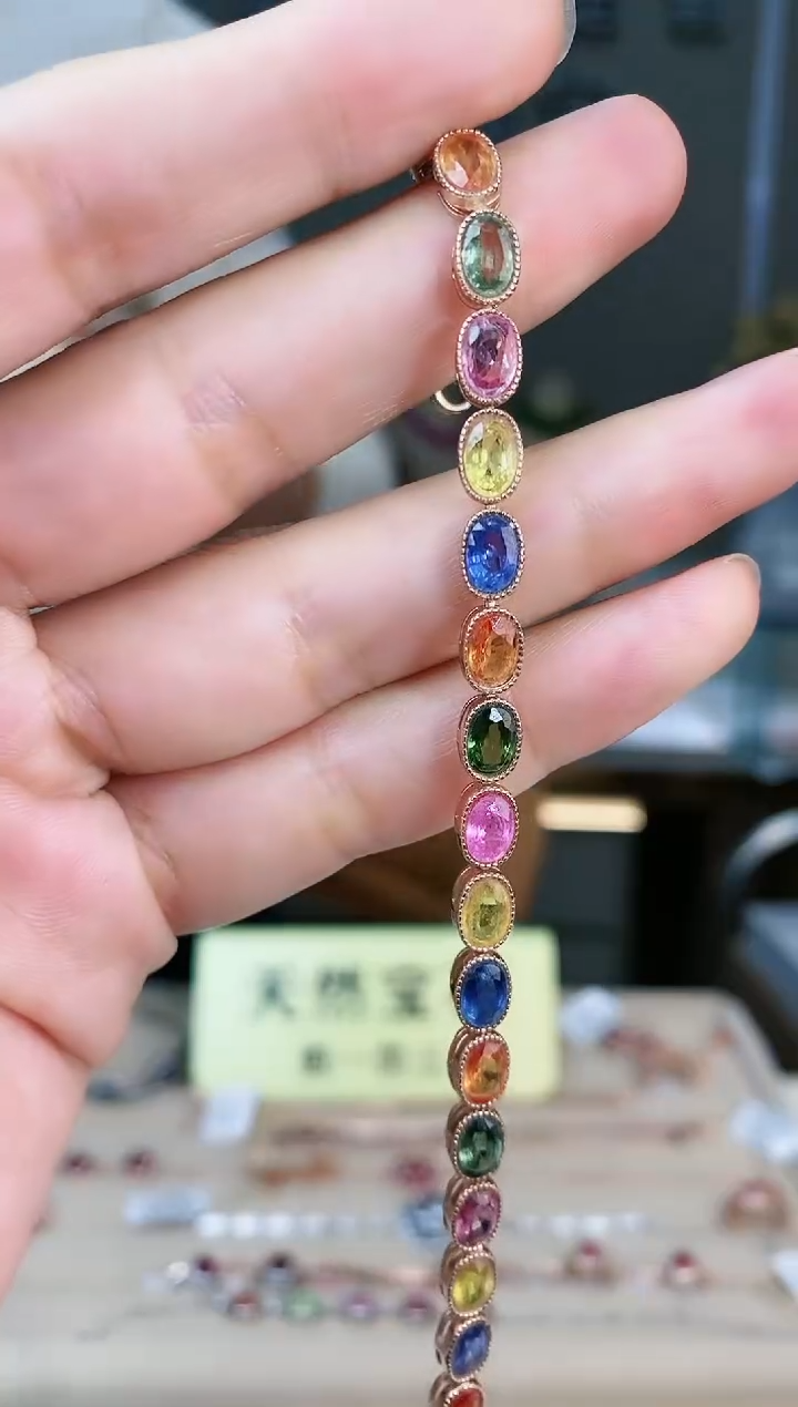 【闪购商品】彩色蓝宝石手链银S925镶嵌手链