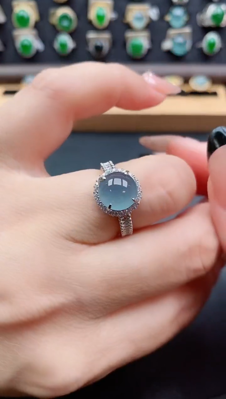 银S925镶嵌戒指翡翠1