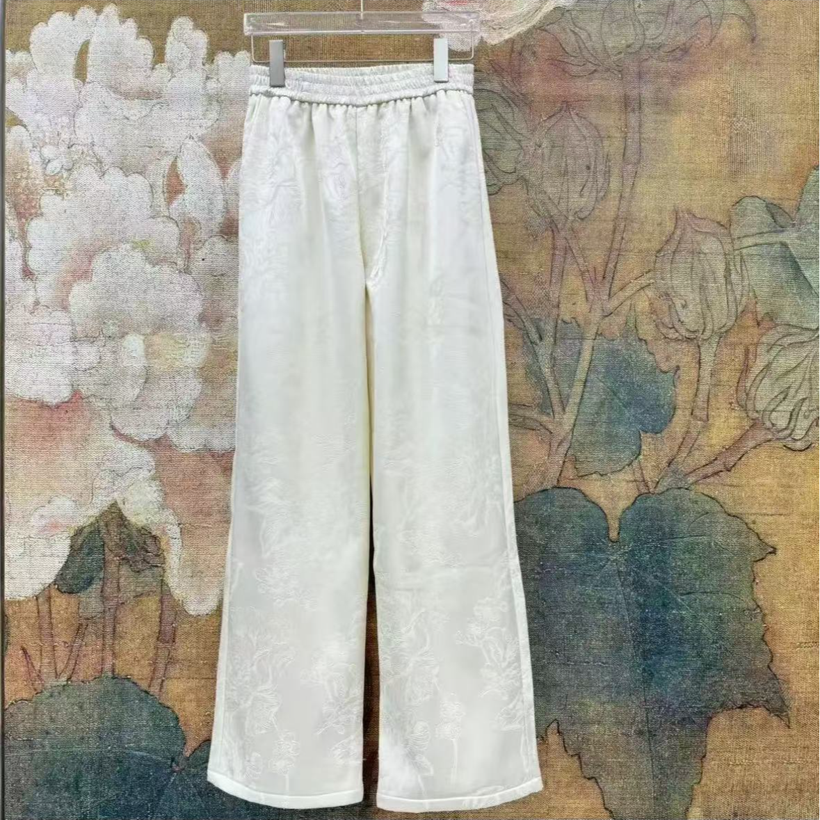 新中式暗纹提花百搭国风宽松休闲裤加绒保暖冬季新款长裤