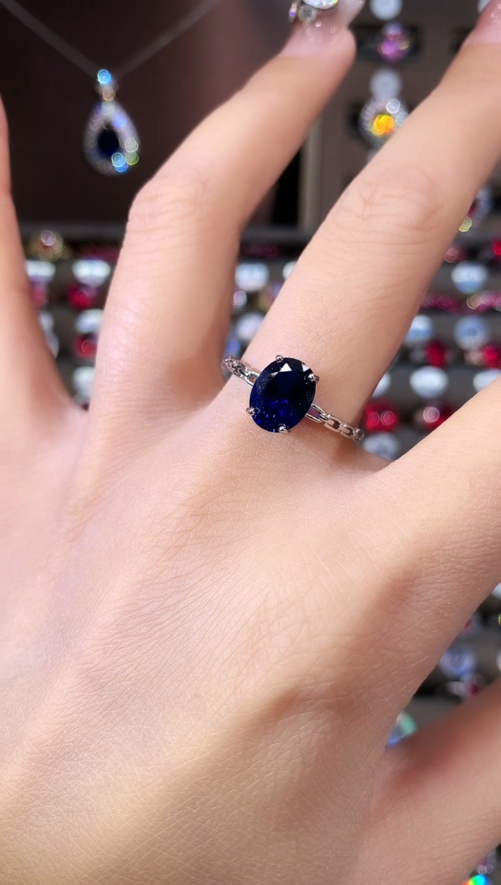 戒指蓝宝石银S925镶嵌79银