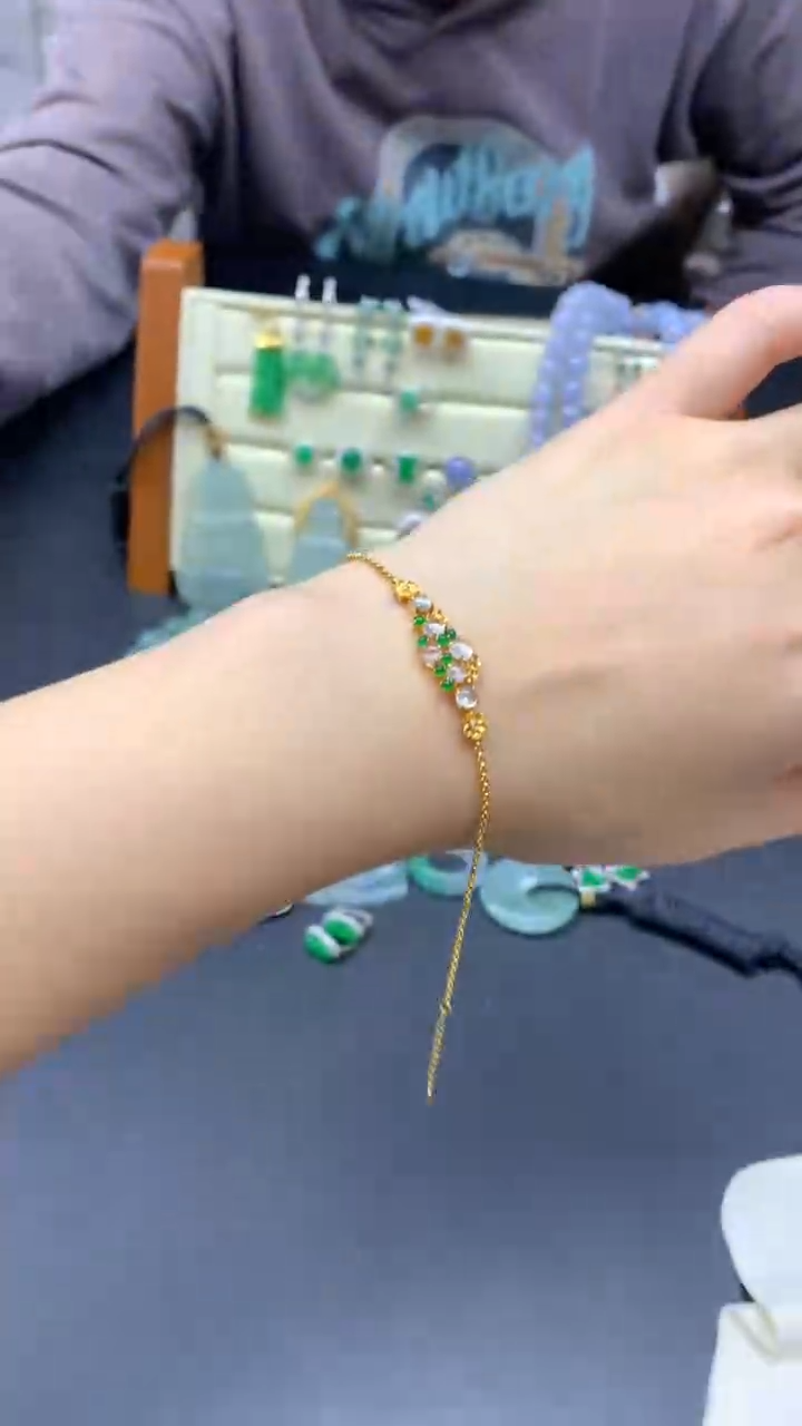 【闪购商品】翡翠手链18K金镶嵌30-天然翡翠