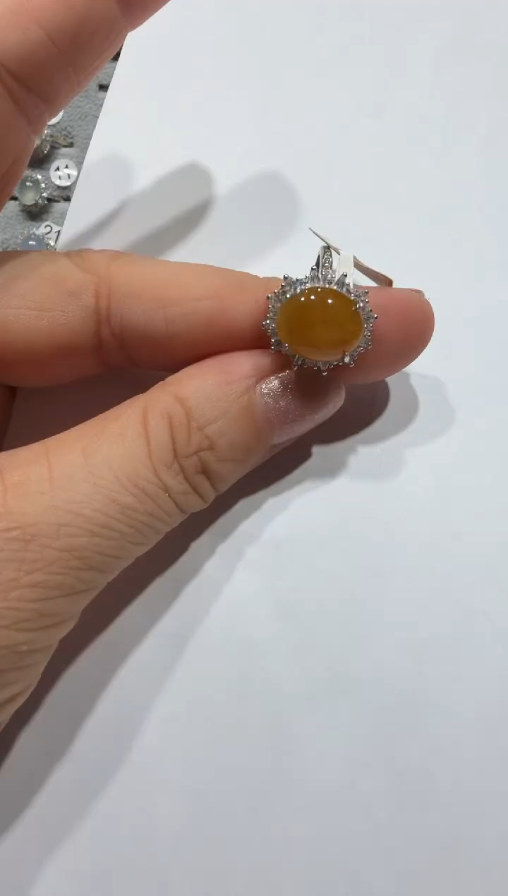 银S925镶嵌戒指翡翠缅甸A货翡翠戒指