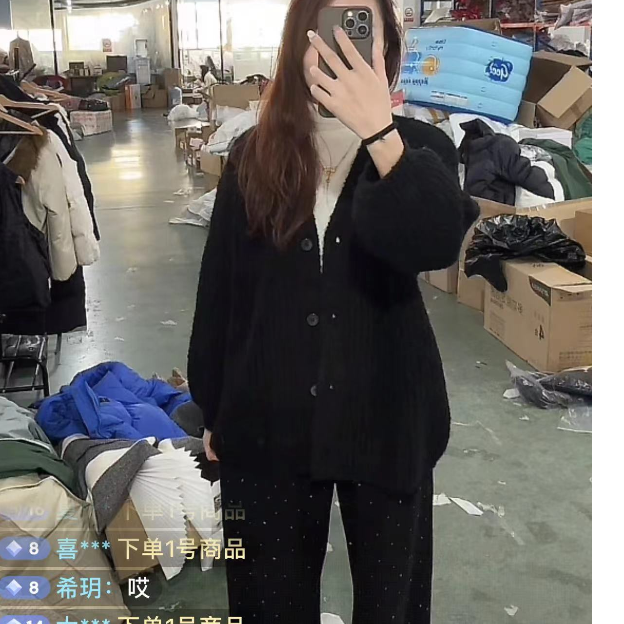 3585黑色厚款羊驼绒开衫均码80-150斤