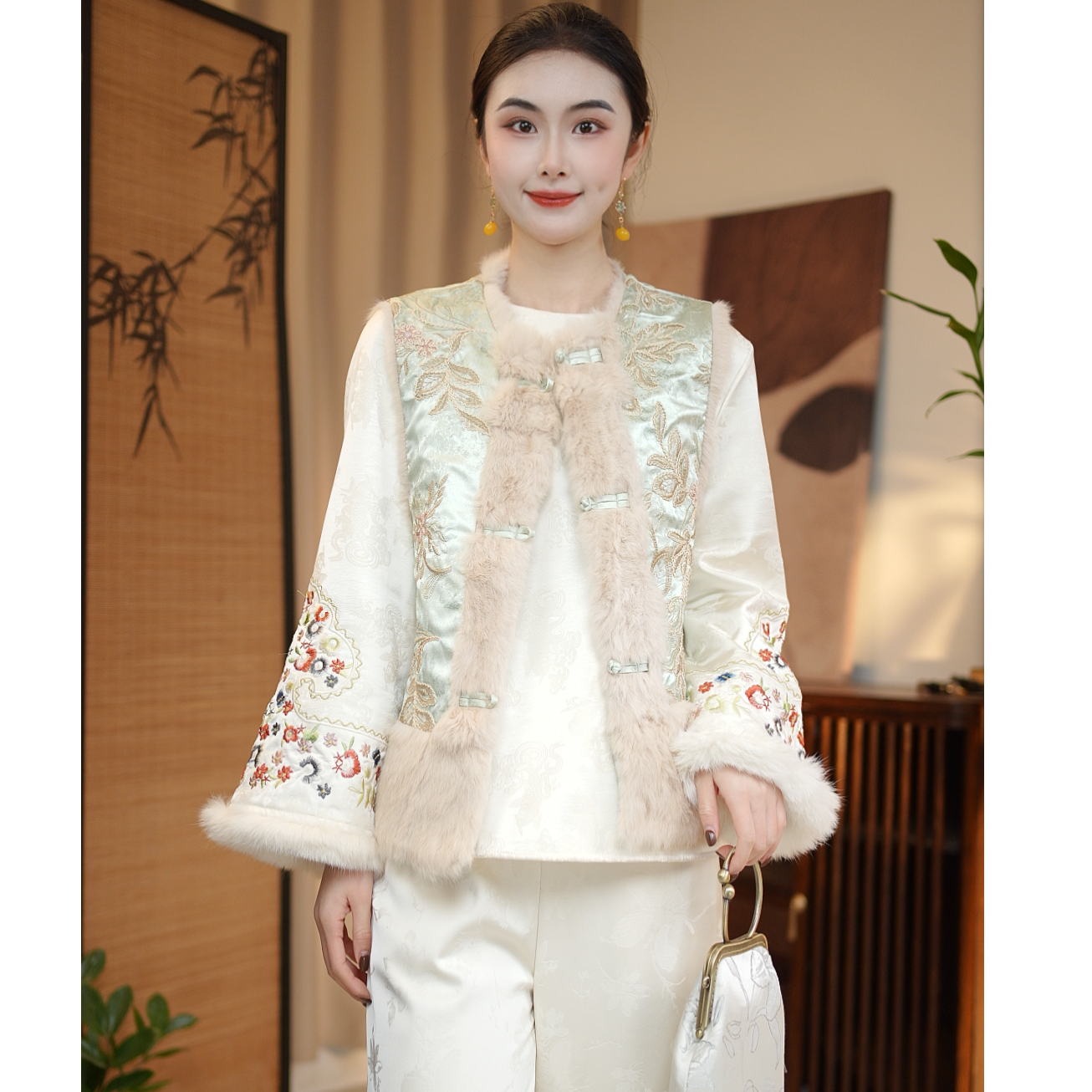 芳华冬季新中式复古气质显瘦复古加厚双面穿马甲女装