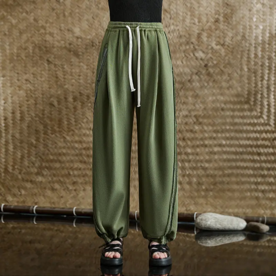 日着原创女装2025春季新款毛圈全棉宽松慵懒休闲束脚裤RD1112K0