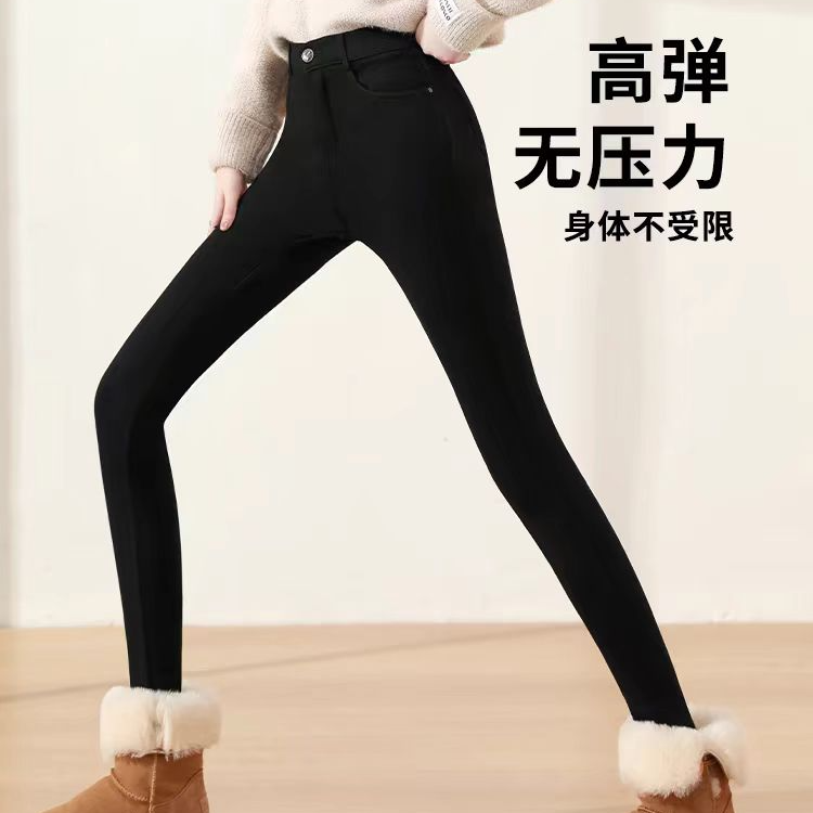 加绒打底裤女秋冬2024新款外穿显瘦紧身加厚秋裤女羊羔绒保暖棉裤