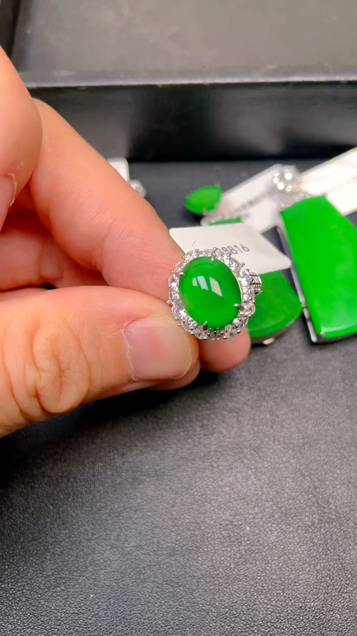 吊坠(不含链)银S925镶嵌翡翠戒指