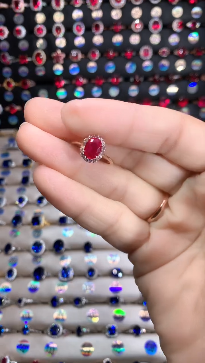 【闪购商品】红宝石戒指银S925镶嵌玫瑰金6.8