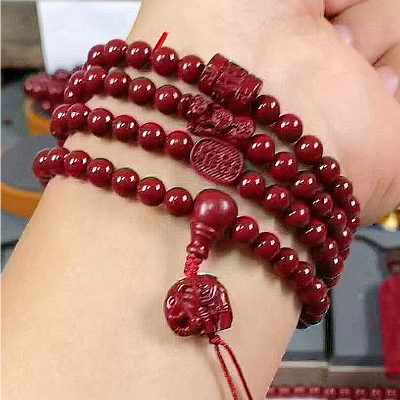 含辰砂工艺品6mm四圈福袋手链