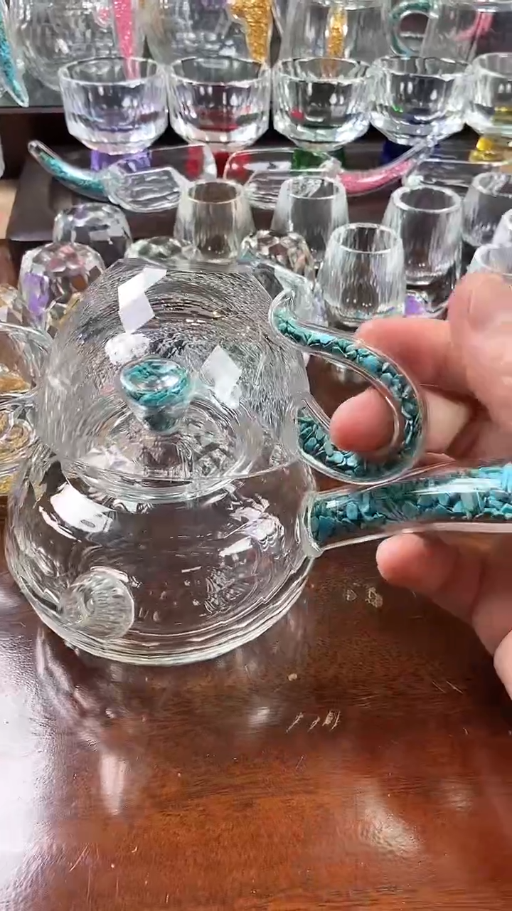 【闪购商品】水晶侧把壶绿松石+100毫升咖啡杯绿松石