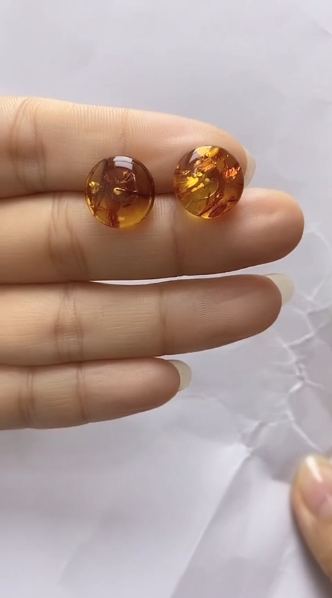 【闪购商品】琥珀裸石银S925镶嵌花珀耳钉