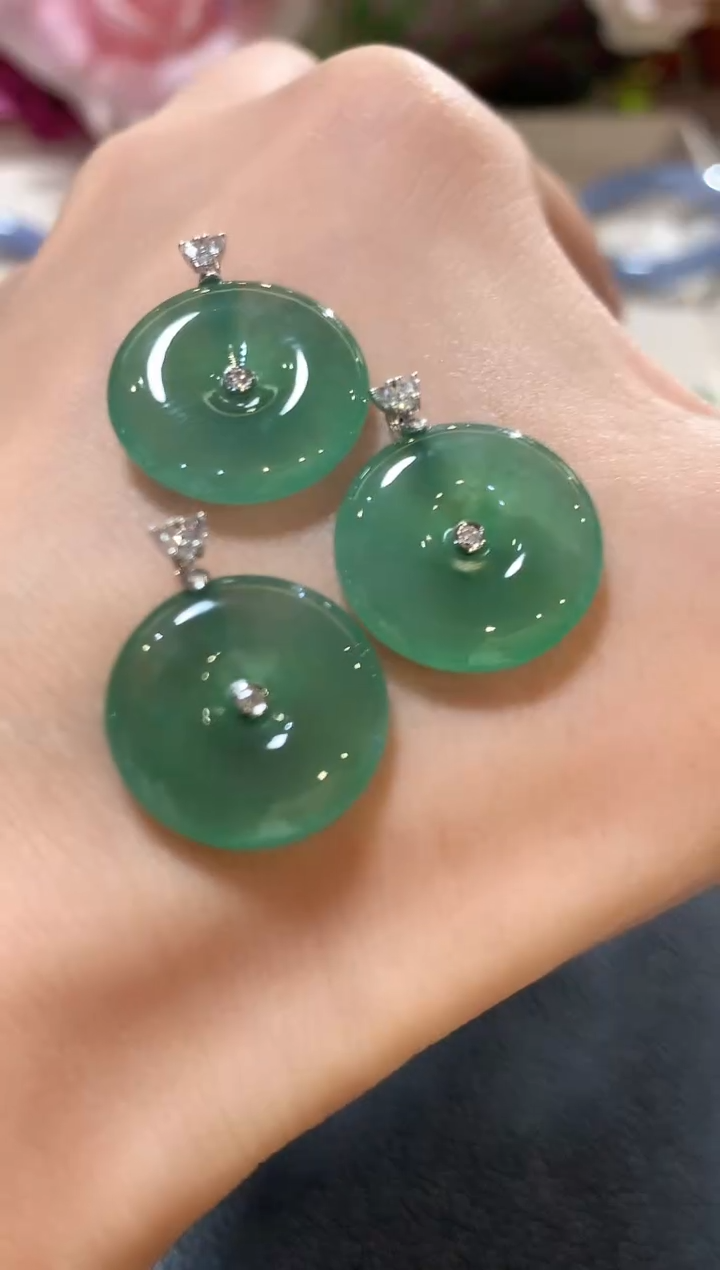 【冰冰匠心珠宝】18k金镶嵌翡翠平安扣吊坠-多样性一件发货-6