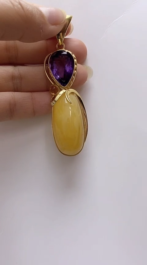 【闪购商品】琥珀裸石银S925镶嵌蜜蜡吊坠