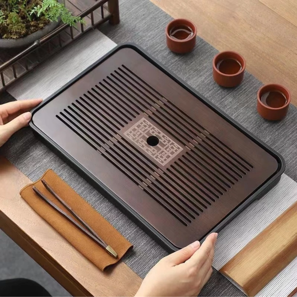 福满天下蓄水直排双用茶盘36*24（无水球水管）