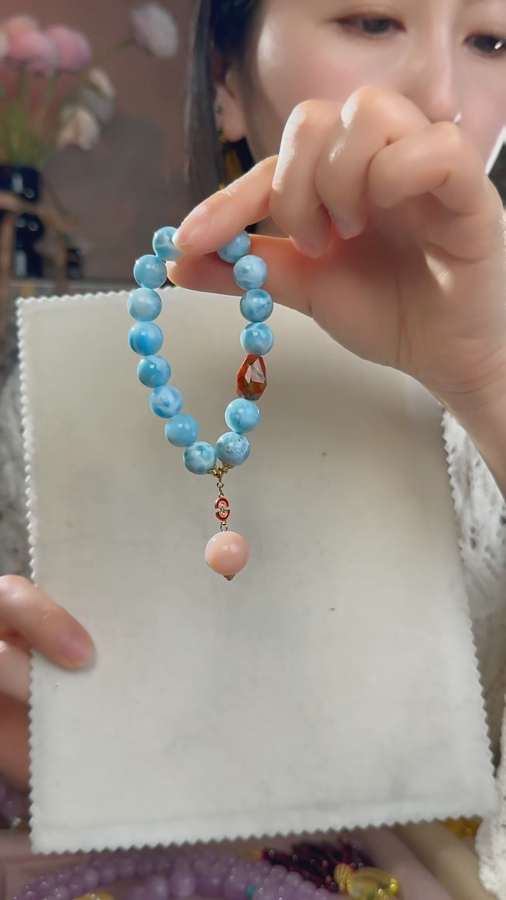 【闪购商品】针钠钙石（海纹石）手串18K金镶嵌海纹石手串