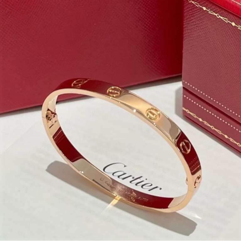99新 Cartier/卡地亚 小花柳 LOVE 手镯 四代 宽版 18K玫瑰金 16