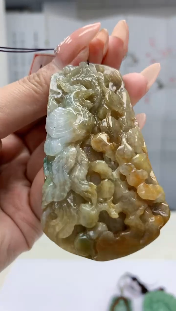 【闪购商品】定制翡翠未镶嵌5060MM-毛货挂件38