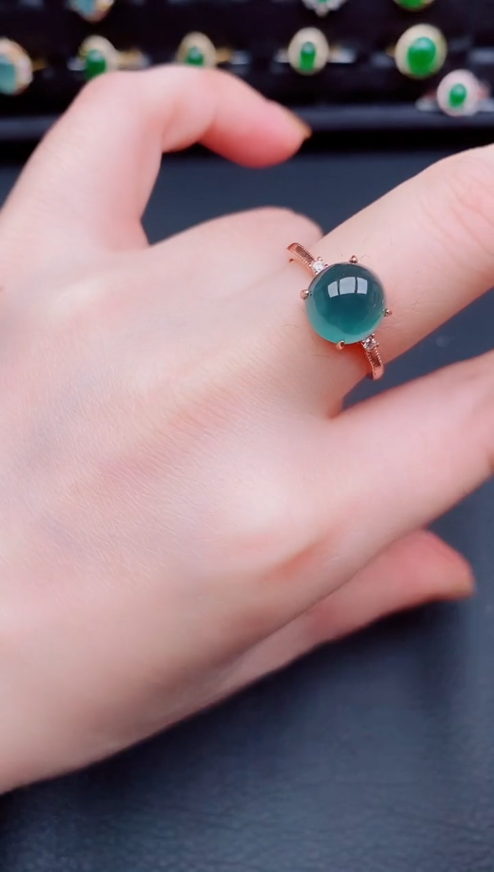 【闪购商品】翡翠戒指银S925镶嵌天然a货翡翠133