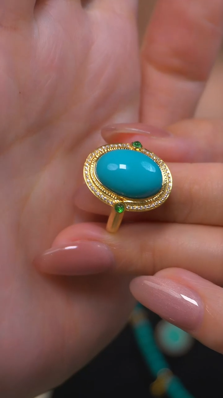 【闪购商品】绿松石戒指18K金镶嵌豪华