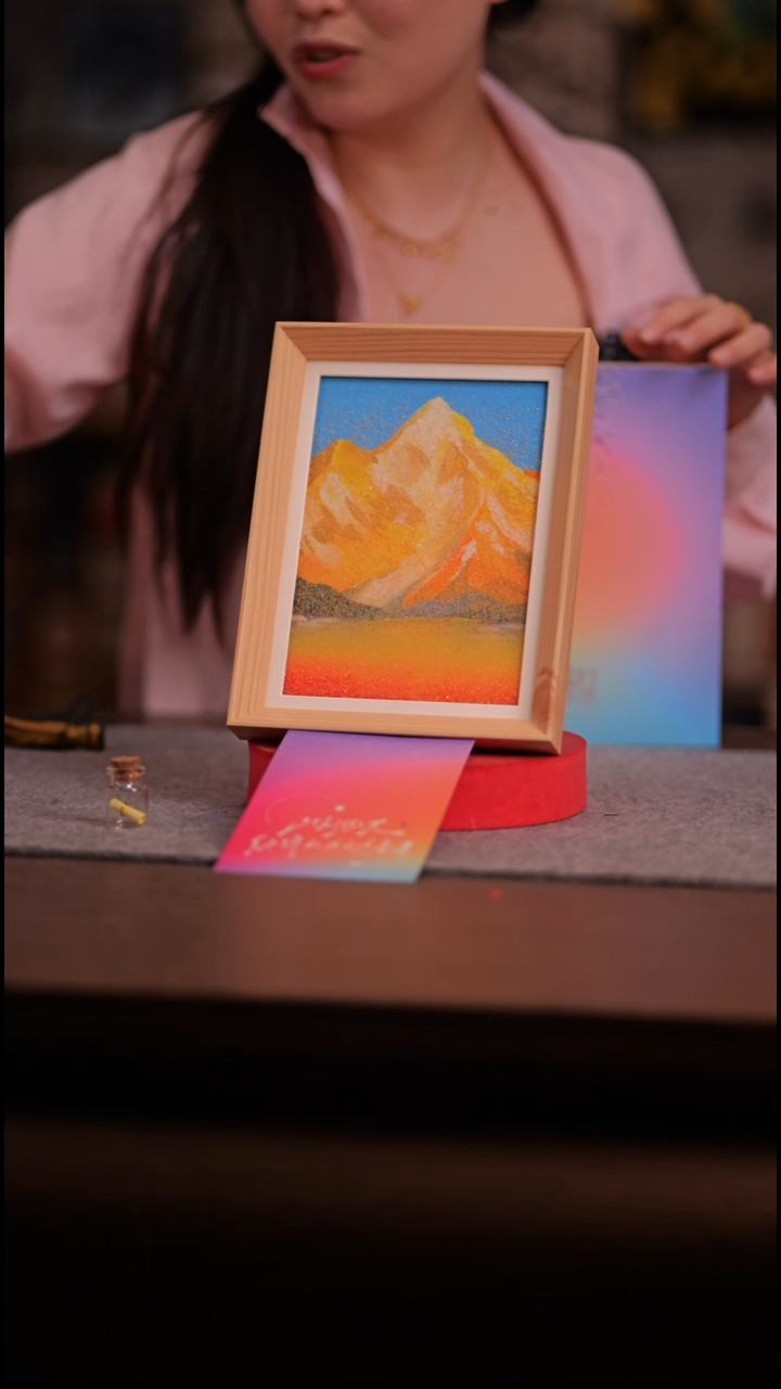 国画日照金山---8寸 流沙 手写-