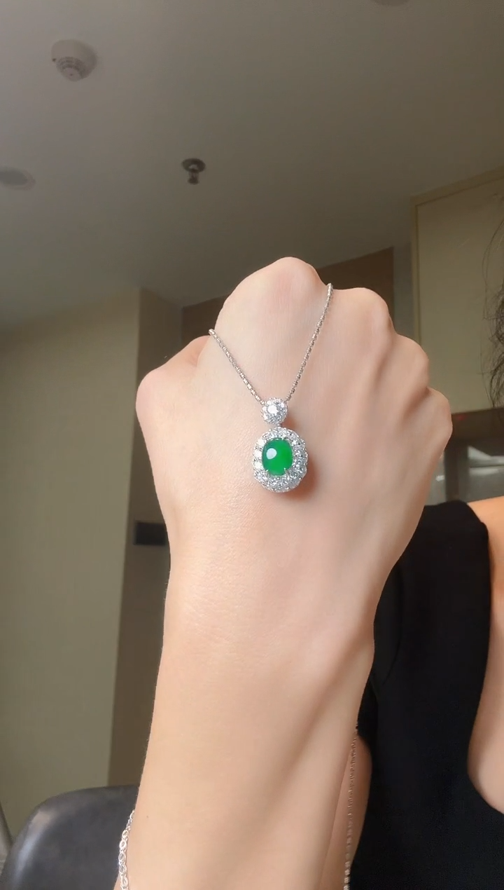 翡翠银S925镶嵌吊坠(不含链)天然翡翠吊坠1