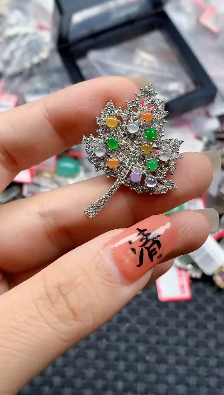 银S925镶嵌戒指翡翠天然A货缅甸翡翠