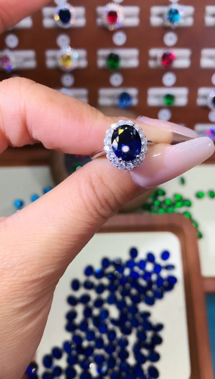 戒指蓝宝石银S925镶嵌810白