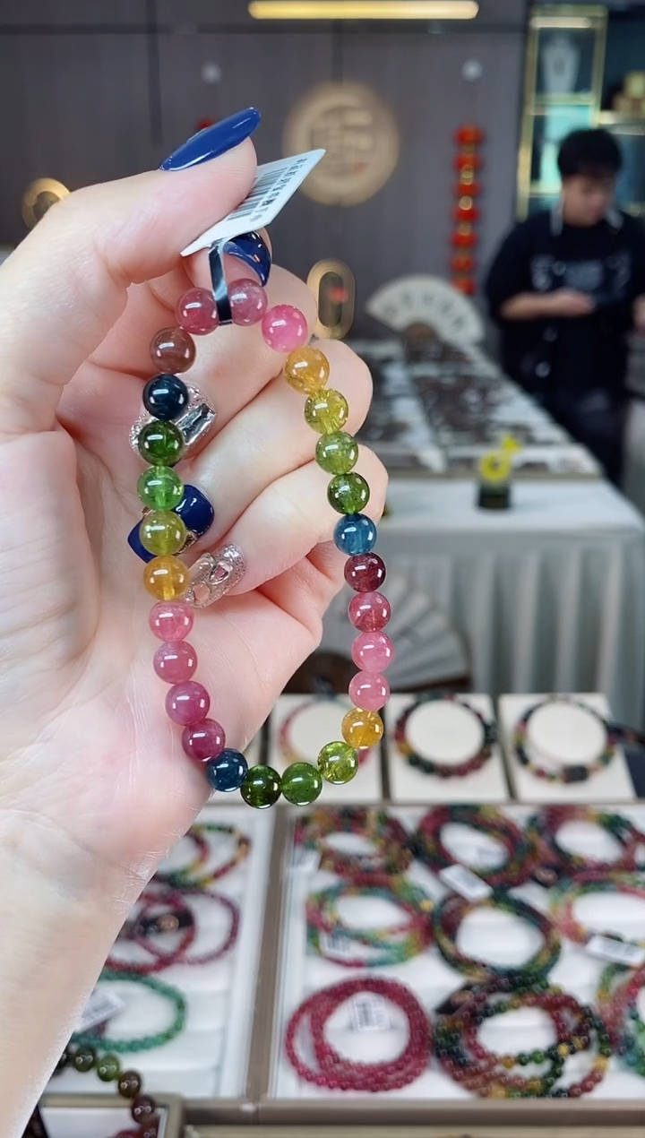 未镶嵌老矿碧玺彩虹单圈手串6mm+碧玺dan多样性发货一条