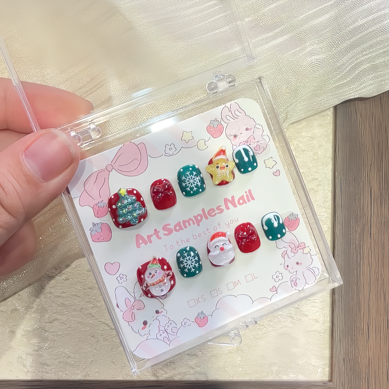 圣诞款雪人圣诞树星星卡通可爱儿 童穿戴甲纯手工可拆卸新款爆款