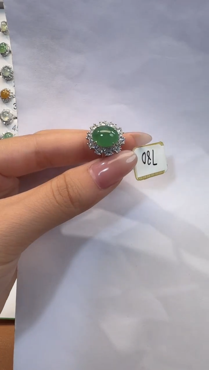 银S925镶嵌戒指翡翠925银镶翡翠戒指镶嵌93
