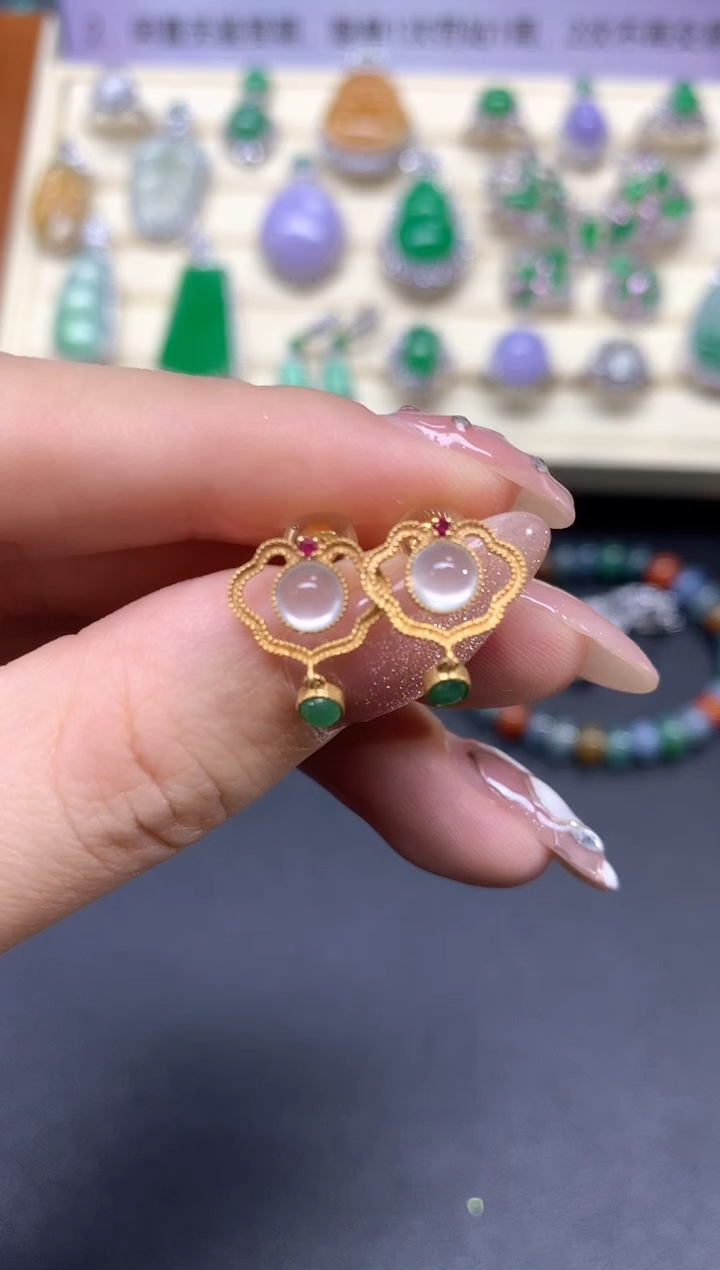 【闪购商品】翡翠耳饰18K金镶嵌耳饰|1000+100