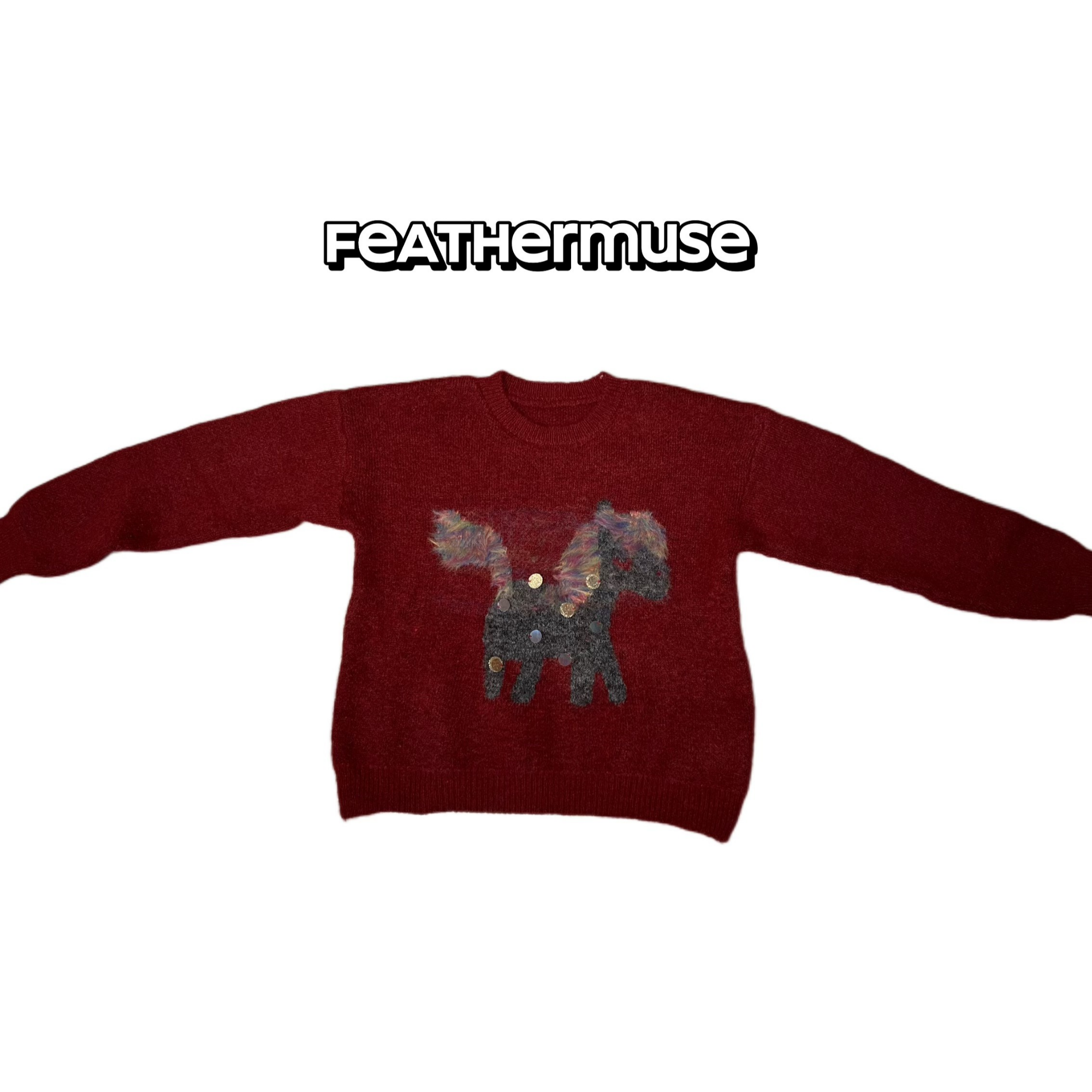 FEATHERMUSE | 小红马卡通圆领针织衫女秋冬新款宽松显瘦01484