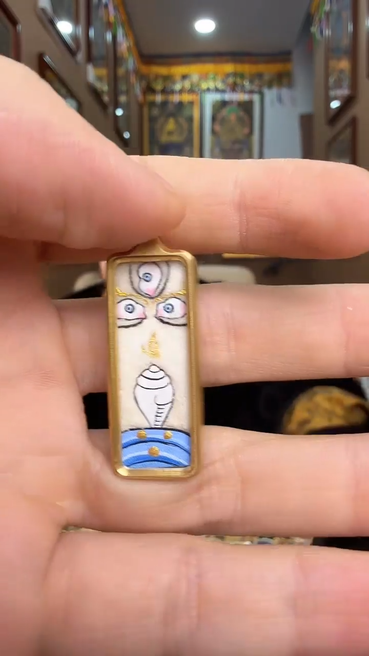 吊坠白财神海螺宝-纯手绘唐卡