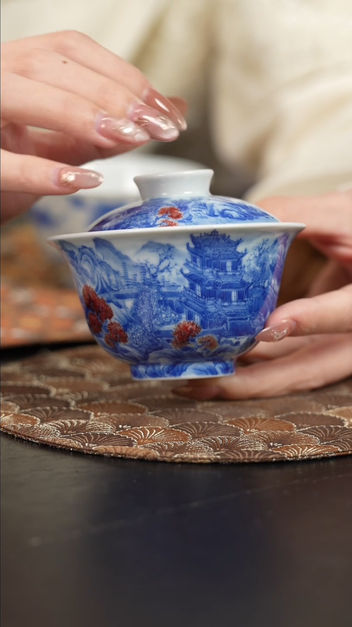 【闪购商品】杯屹朴堂釉里红楼阁