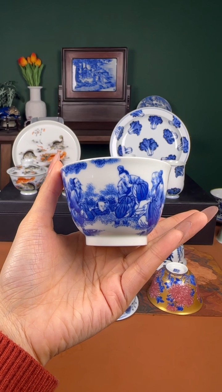 【闪购商品】杯福利。青花  人物 雅集。杯杯