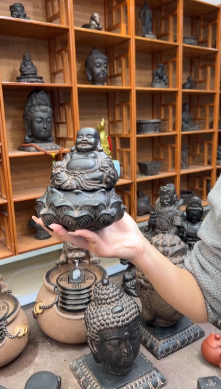 陶土未来佛+莲蓬实心底座