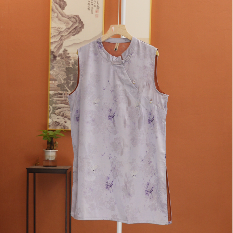 薄款裙子时尚高腰碎花中长款半身裙紫色春夏复古