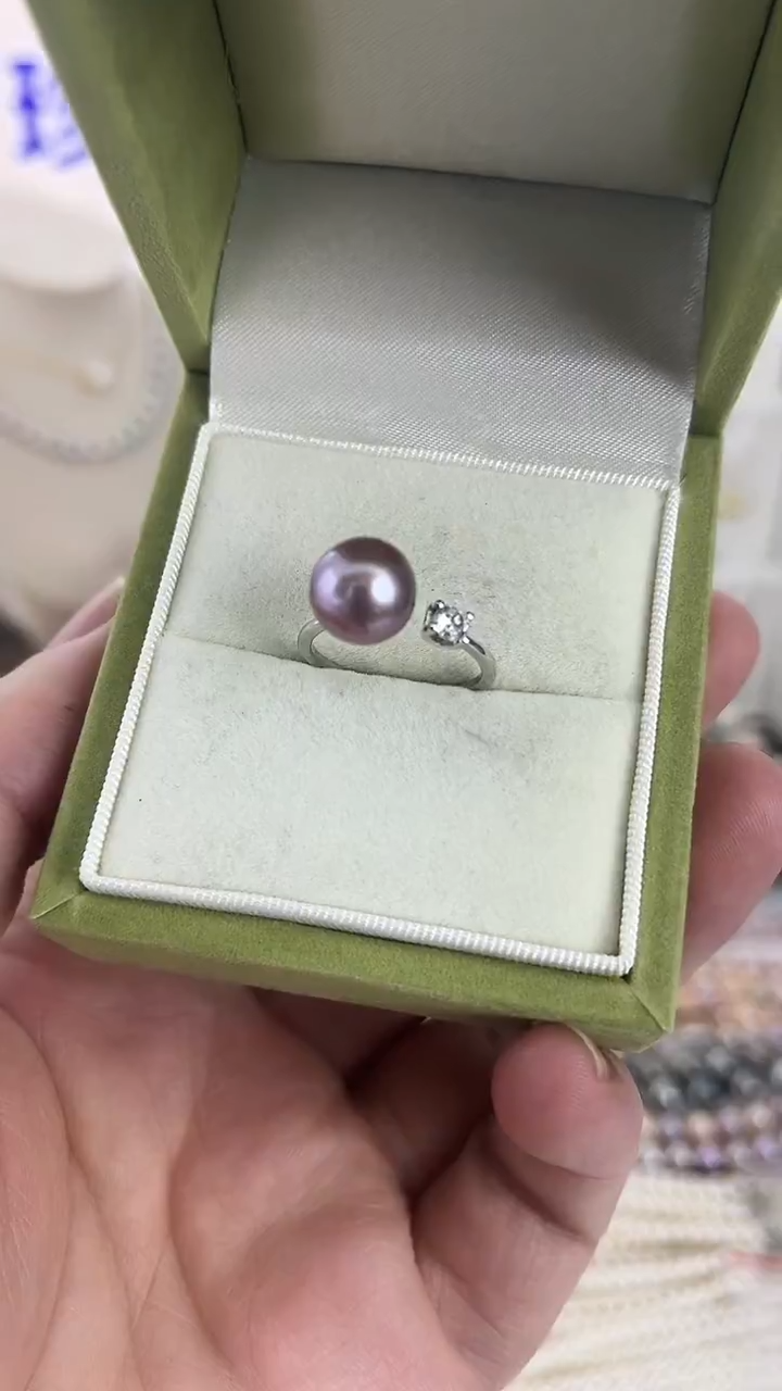 银S925镶嵌戒指淡水珍珠06天然珍珠贵妃紫戒指9-10