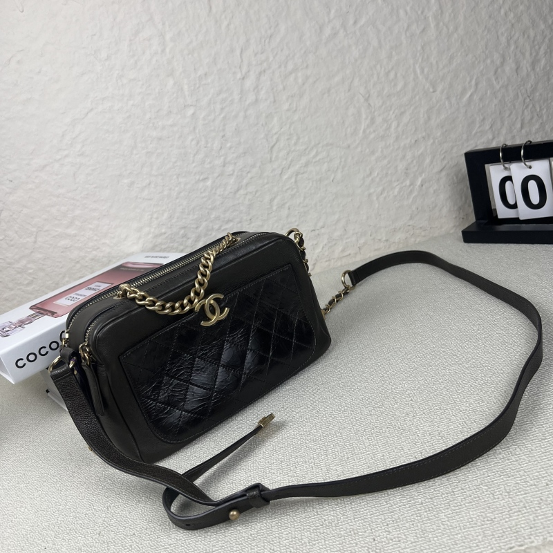 95新 Chanel/香奈儿 金棕手提斜挎相机包底长27 26开
