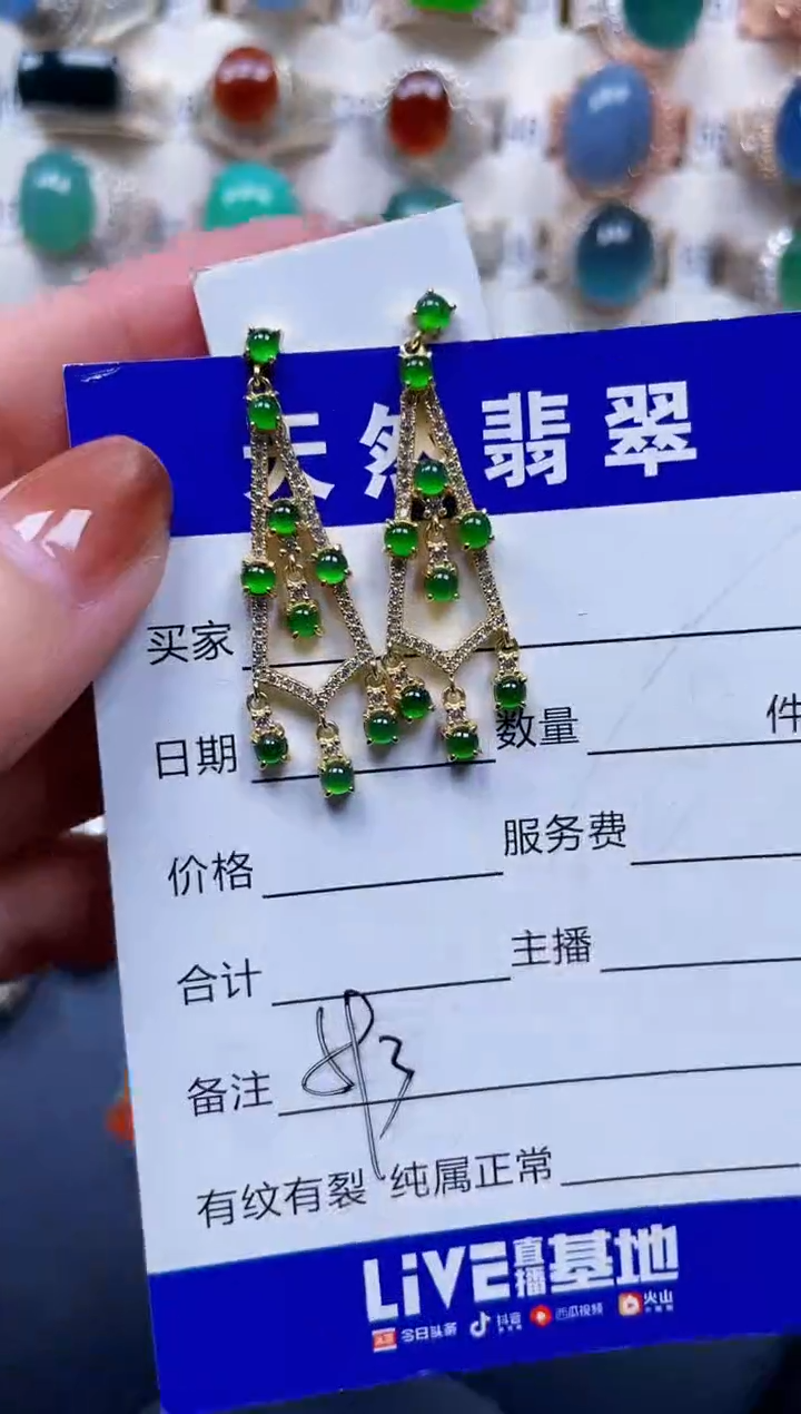 银S925镶嵌翡翠耳饰593