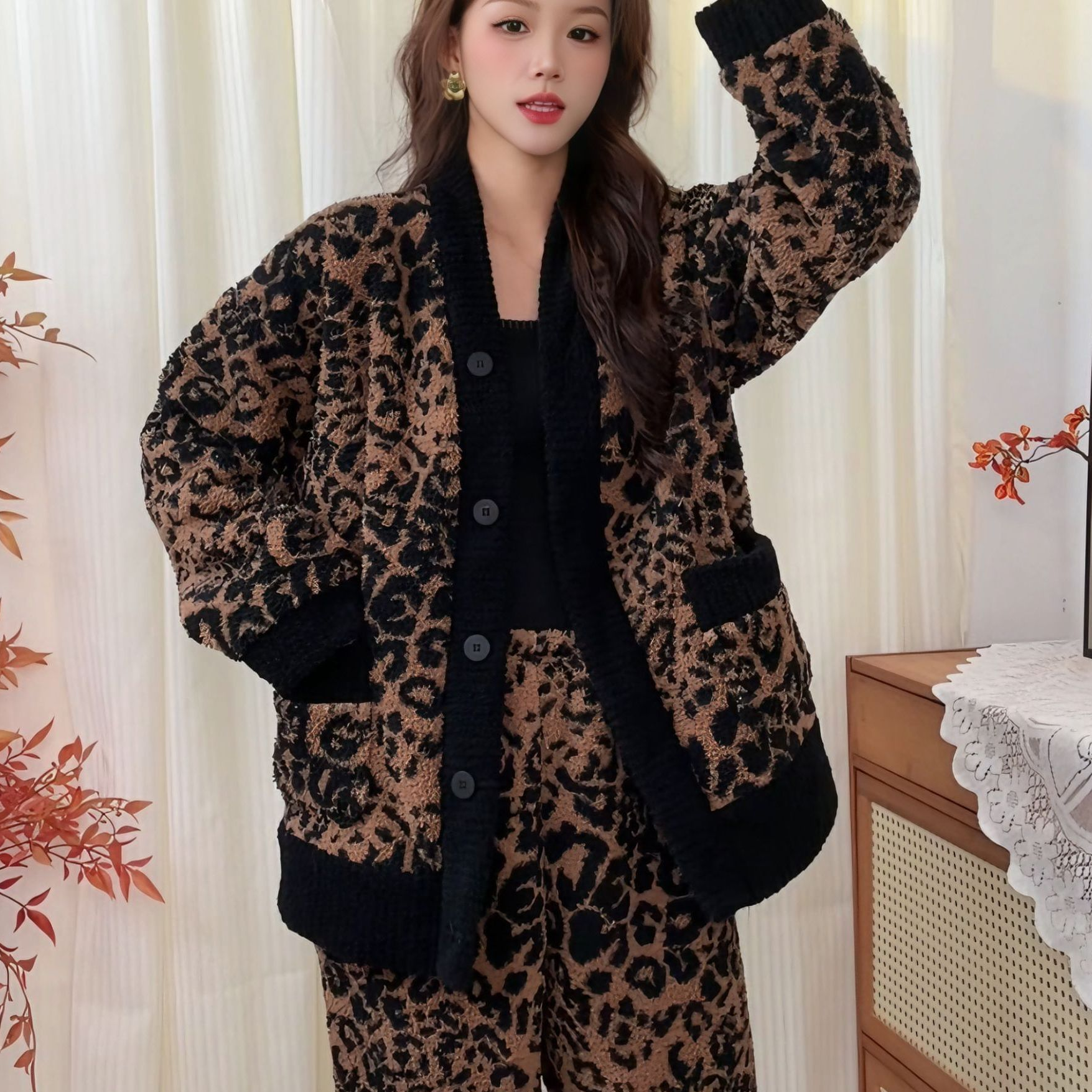 专柜正版清货价！豹纹绒睡衣女士秋冬天加绒家居服保暖套装宽松